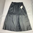 A New Day Womens Size XS Flare Skirt Black Faux Leather Midi Elastic Waist Retro