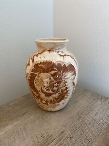 New ListingVase Made From Volcano Ash 6” Marbled Cream and Brown Handmade Flowers Decor