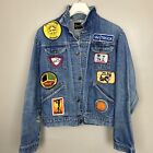 Wrangler Jean Jacket Size 40 Denim Distressed Patches FORD Surfing Corvette