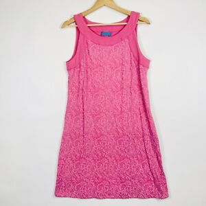 Fresh Produce Pink Floral Swirl Sleeveless Pullover Cotton Dress Womens Medium