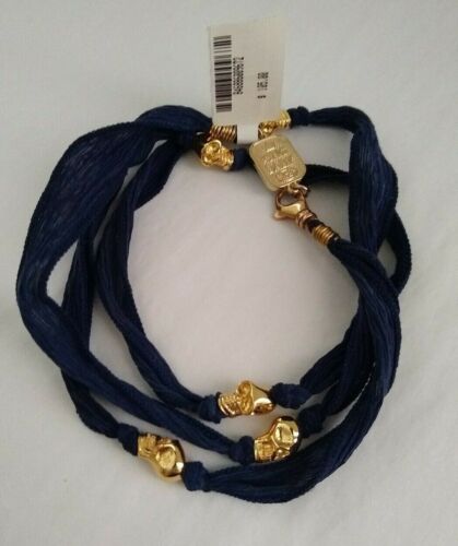King Baby Silk Skull Wrap Bracelet - Navy Blue/Gold