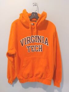Virginia Tech Sweatshirt Mens M Orange Hoodie- VT Hokies Old School Heavy Wt.