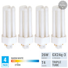 Pack CF26DT PL-T 26W F26TBX Triple Tube Bulbs T4 4-Pin GX24q-3 2700K Warm White