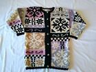 Vintage 100% Wool Long Cardigan Sweater Colorful Star Snowflake 80s 90s Warm M