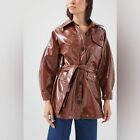 NWT Tach Clothing Carioca Patent Faux Leather Belted Trench Coat Size S