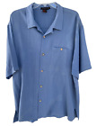 Tulliano 100% Silk Button Front Front Shirt Mens Large Solid Blue