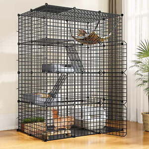 Large Cat Cage Indoor Enclosure 4-Tier Kennel Kitty Kitten Playpen Metal Wire