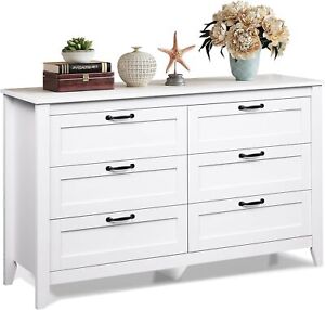6 Drawers Dresser Double Wood Storage Dressers Chests of Drawers for Bedroom