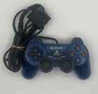 *TESTED* PlayStation 2 DualShock Controller OEM Clear Ocean Blue PS2 SCPH-10010