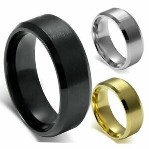 8mm Stainless Steel Ring Women Men Band Black Plated Gold Wedding Engagement