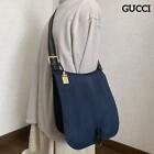 Gucci Shoulder Bag Canvas Leather Navy