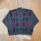 Vintage Florence Tricot Argyle Cardigan Sweater Wool Blend Men's Size 2XL