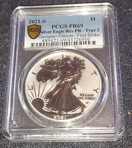 2021-S PR69 PCGS First Strike  Reverse Proof American Silver Eagle Gold Shield