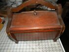 Vintage Curved Wooden Sewing Box Basket 2 Hinged Lids 100% Wood Carrying Handle