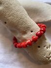 Red coral beads stretch bracelet, 7-8.5