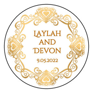 12 Gold Hearts Wedding Favor Labels Stickers 2.5