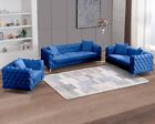Modern Living Room Sofa Set, Velvet Button Tufted Sofa Couches with Metal Legs