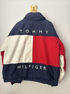 Vintage 1990's Tommy Hilfiger Big Flag Reversible Windbreaker Jacket w/ Hood XL