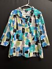 Links Women’s Plus sz 1X Collared 3/4 Slv Blouse multi color stretch NWOT