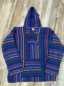 Authentic Mexican Baja Hoodie Rug Surfer Poncho Pullover Sweater Unisex Size XL