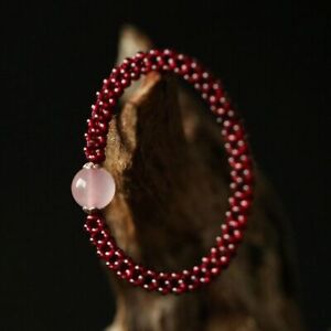Natural Rose Quartz Garnet Handmade Women Round Beads Healing Reiki  Bracelet