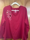 Womans 3x (22/24) Plus Size Long Sleeve Red Christmas Shirt