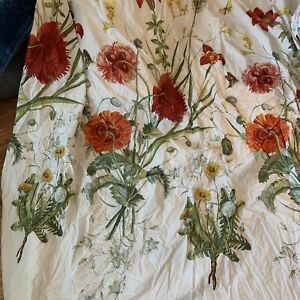 Pottery Barn Full Queen Duvet Cover. Red Yellow Green Floral Snails Butterfly