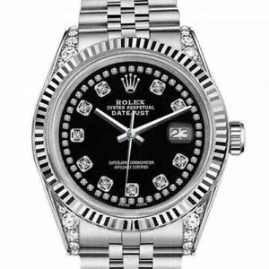 Rolex Datejust 36 mm Black String Diamond Accent Dial Steel Wrist Watch