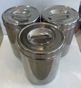 Lot Of 3 Vintage 1970’s Vollrath 8802 Medical Stainless Steel Storage Canister