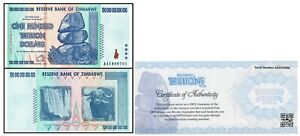 Zimbabwe 100 Trillion Banknote 1 Note AA/2008, P-91 UNC Authenticity Guaranteed!
