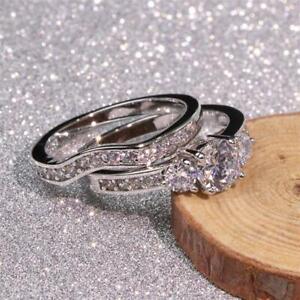 2 Pcs/set 925 Silver Ring Cubic Zircon Women Luxury Wedding Jewelry Sz 6-10