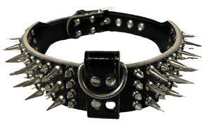 Black Leather Studded Spiked Dog Collar - Pit Bull, Rottweiler, 21