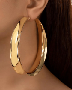 Big Gold Hoop Earrings Extra Large Gold Tone Wide Hoop Earrings Light Weight