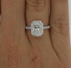 1.25 Ct Halo Pave Radiant Cut Diamond Engagement Ring SI1 G White Gold Treated