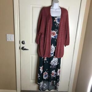 NWT Maurices Women's 2FER Midi Dress & Open Front Thin Knit Cardigan~ Size 2X/3X