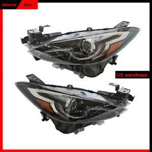 For 2014-2016 Mazda 3 Black LED Bar Halo Projector Headlight Pair OE Factory L+R