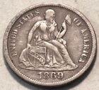 New Listing1869 S Seated Liberty Dime, Higher Grade, Better Date Silver 10C Original Coin
