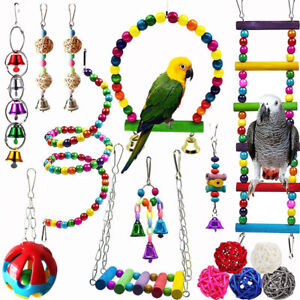Bird Swing Chewing Toys Hammock Bell Cockatiels Conures Finches Budgie Toys