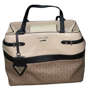 GUESS Purse Tote Bag Satchel Scottsboro Black Beige All Over Print Leather
