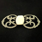 Sterling Silver Art Deco Brooch VTG 30's Mother of Pearl Marcasite FREE SHIP JCS