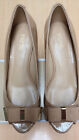 Michael Kors open toe nude wedge shoe with gold trim