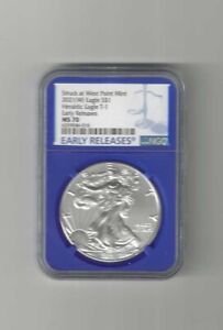 2021 (W) NGC MS70 EARLY RELEASES TYPE 1 BLUE CORE AMERICAN SILVER EAGLE (016)