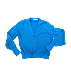 Vintage 80s LONDON FOG Acrylic Cardigan Sweater Men's MED Blue Long Sleeve