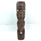 New ListingMaori Large Wood Carved Statue Figure Tiki Tekoteko Flute Abalone Eyes 15.5