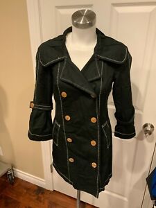 Twill 22 Black Double Breasted Belted Trench Coat, Size P