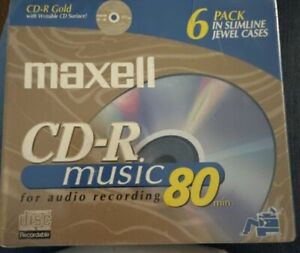 Maxell CD-R Gold Music 80 Minute 6 Pack in Slimline Jewel Cases Sealed Box New