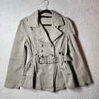 Last Kiss Jacket Womens Juniors Large Khaki Green Button Up Belted Jacket NEW