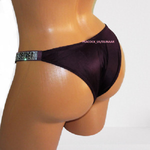 VICTORIA'S SECRET Brazilian Panty Shine Logo Strap XL Dark Violet Satin Bling