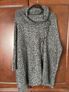 Nine West Sweater Womens Small Gray Fringe Wool Blend poncho button front cardi