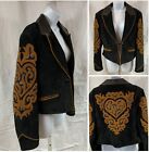 CRIPPLE CREEK Brown & Black Suede Appliquéd Leather Studded Women's Jacket SZ XL